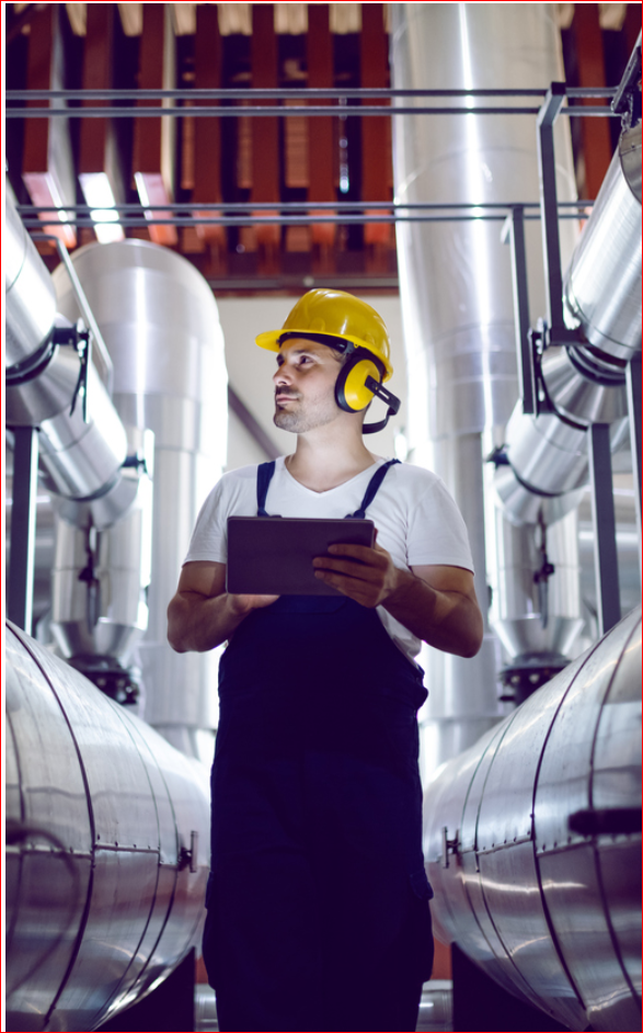 man inside oil factory